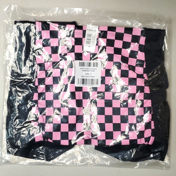 ❤️NWT VINTAGE TORRID CHECKERED RUCHED POWER MESH TUMMY CONTROL SWIM BOTTOM PLUS - Picture 5 of 10